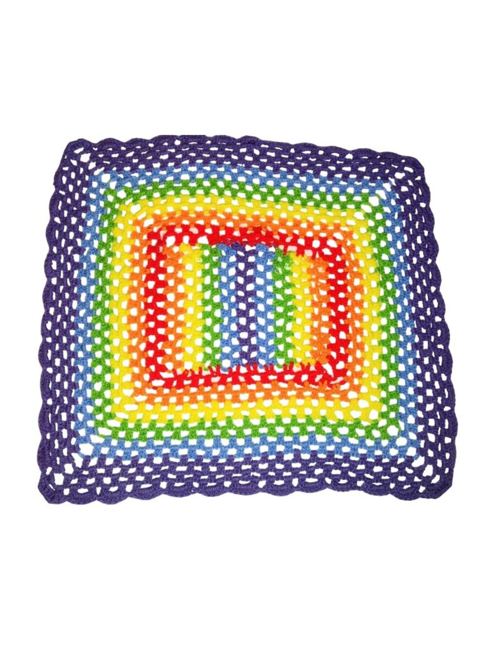 Handmade Open Knit Crotchet Rainbow Lap Blanket Throw 31 x 33 Colorful Square